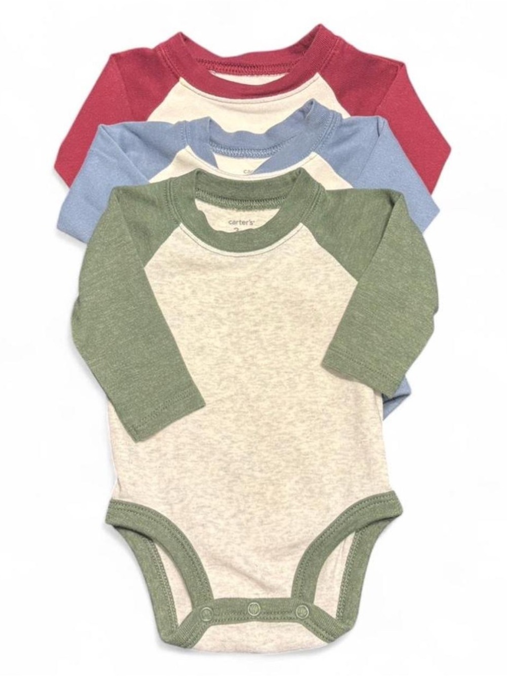 Carter's Raglan One-Piece Bodysuits in Green, Blue, Red